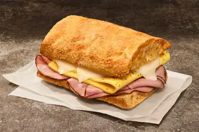 Panera Bread Breakfast Menu With Prices 2026 8 Ciabatta Ham, Egg & Cheese Sandwich